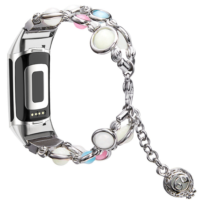 For Fitbit Charge 3 4 Beads Decor Metal Watch Strap Noctilucent Luminous Wrist Band Bracelet Replacement For Fitbit Charge 3 4 Beads Decor Metal Watch Strap Noctilucent Luminous Wrist Band Bracelet Replacement
